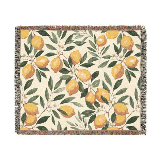 Lemon Branches Woven Blanket | Citrus Floral Throw