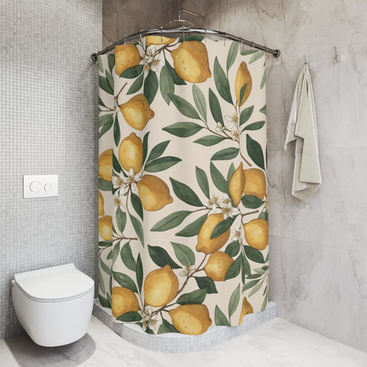 Lemon Orchard Shower Curtain – Botanical Citrus Bathroom Decor