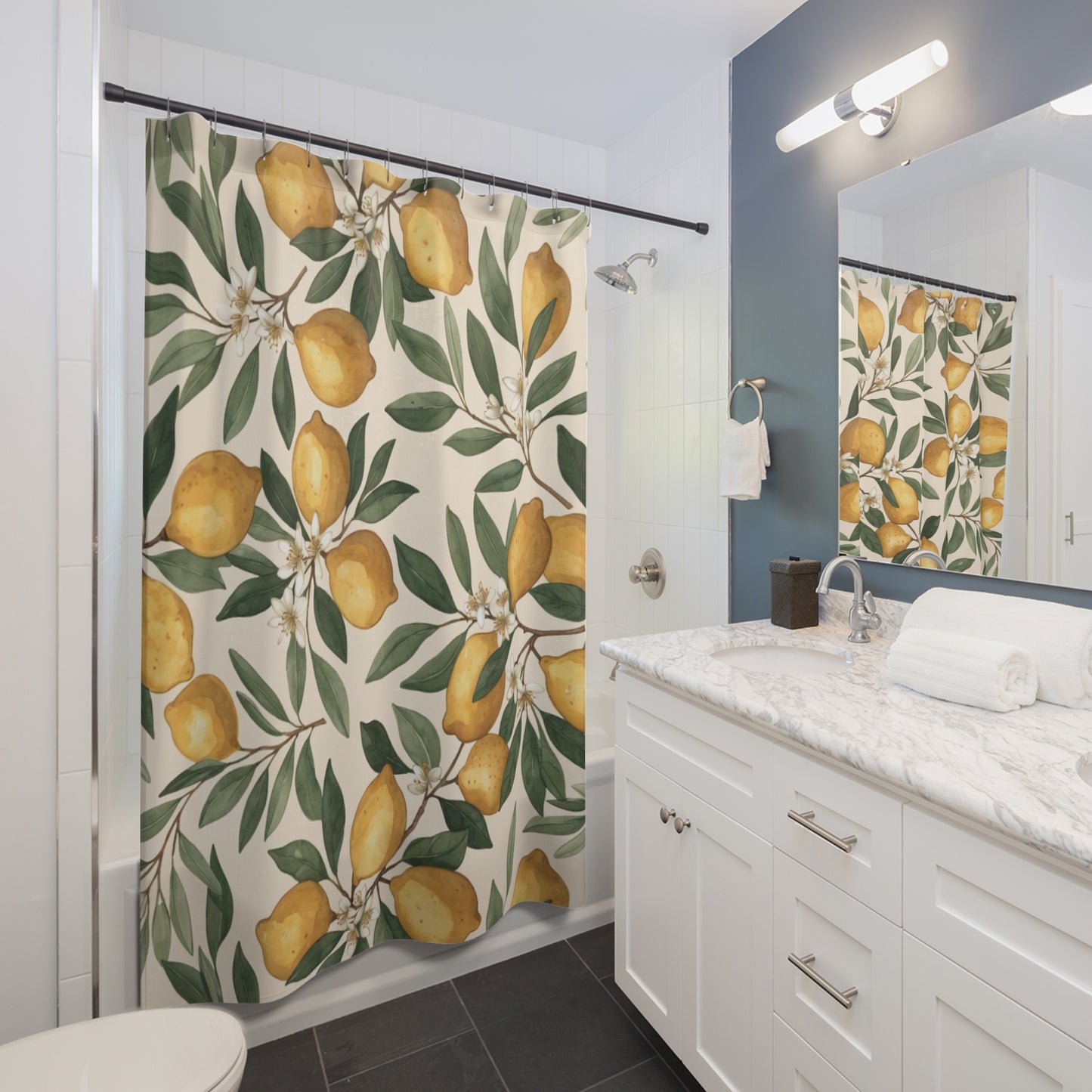 Lemon Orchard Shower Curtain – Botanical Citrus Bathroom Decor