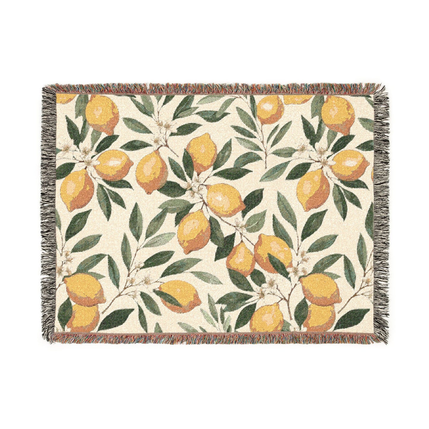 Lemon Branches Woven Blanket | Citrus Floral Throw