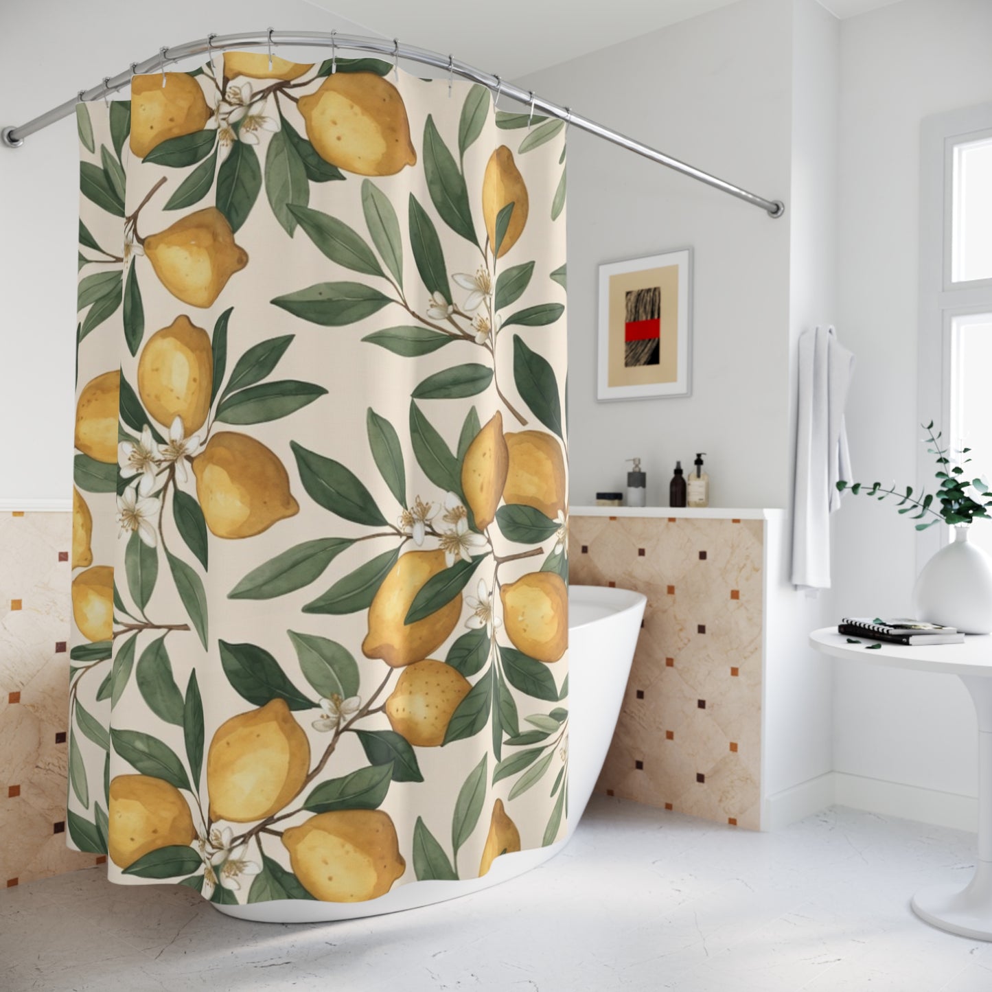 Lemon Orchard Shower Curtain – Botanical Citrus Bathroom Decor
