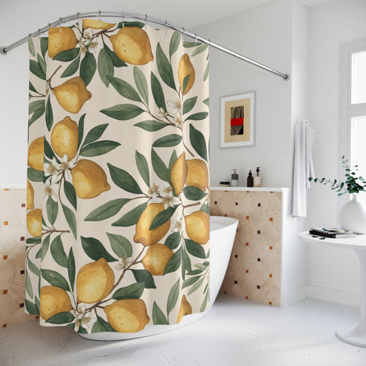 Lemon Orchard Shower Curtain – Botanical Citrus Bathroom Decor