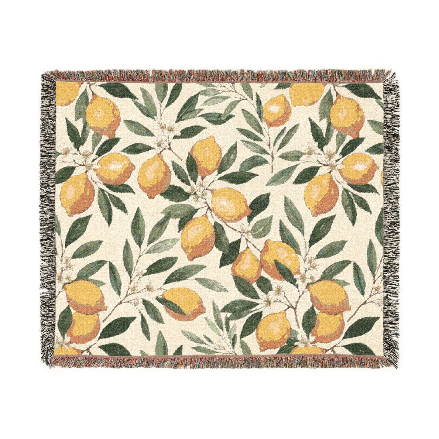 Lemon Branches Woven Blanket | Citrus Floral Throw