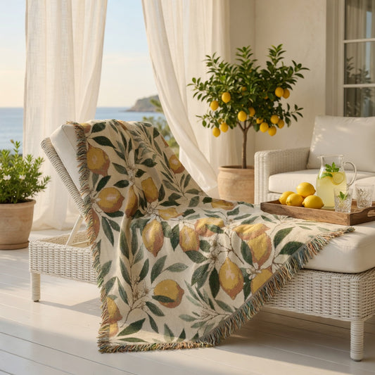 Lemon Branches Woven Blanket | Citrus Floral Throw