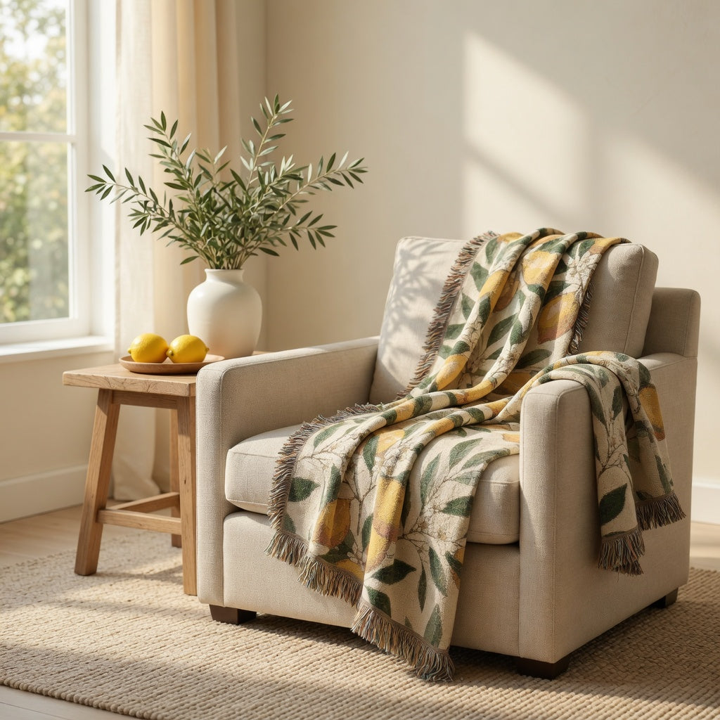 Lemon Branches Woven Blanket | Citrus Floral Throw