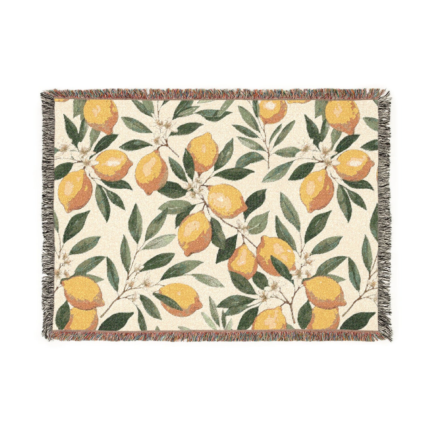 Lemon Branches Woven Blanket | Citrus Floral Throw
